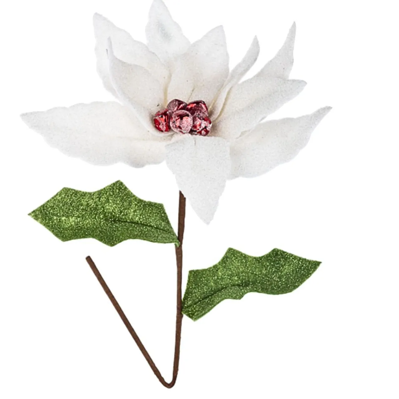White Poinsettia Pick with Glitter< Fashion