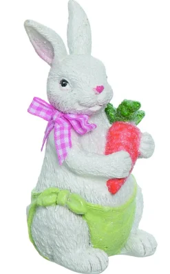 White Terracotta Bunny Rabbit Figurine Holding A Carrot< Clearance