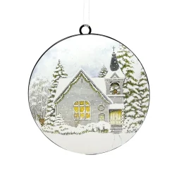 Winter Church Round Metal Ornament< Hot
