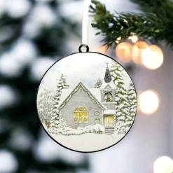Winter Church Round Metal Ornament< Hot