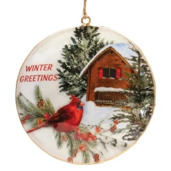Winter Greetings Cardinal Disc Hanging Ornament< Sale
