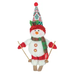 Winter Kisses Skiing Snowman Wearing Plaid Scarf Figurine< Fashion