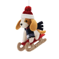 Winter Sport Dog On Toboggan Ornament< Clearance