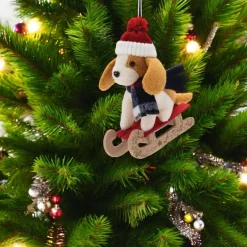 Winter Sport Dog On Toboggan Ornament< Clearance