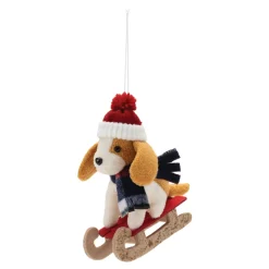 Winter Sport Dog On Toboggan Ornament< Clearance