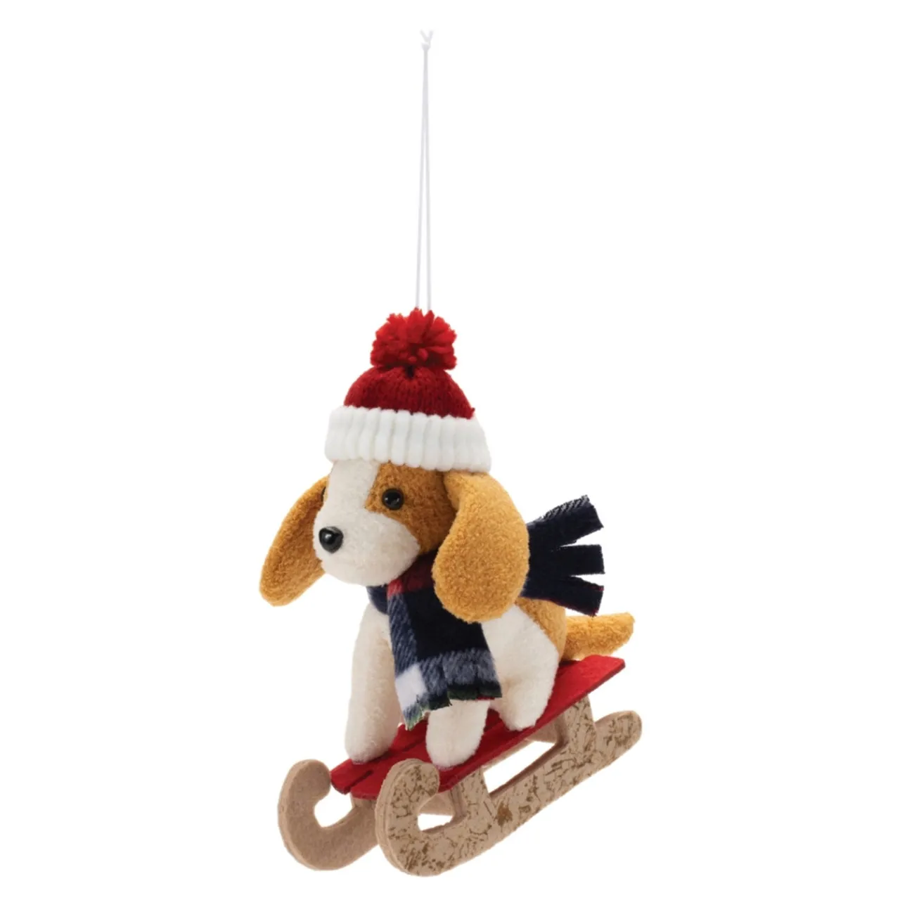 Winter Sport Dog On Toboggan Ornament< Clearance