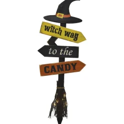 Witch Way To Candy Witches Broom Halloween Sign< New