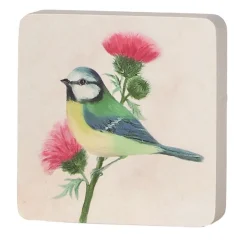 Wood Bird Block Blue/Yellow 5"x5"< Discount