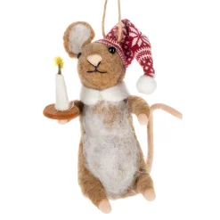 Wool Bedtime Mouse with Candle Ornament< Sale