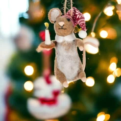Wool Bedtime Mouse with Candle Ornament< Sale